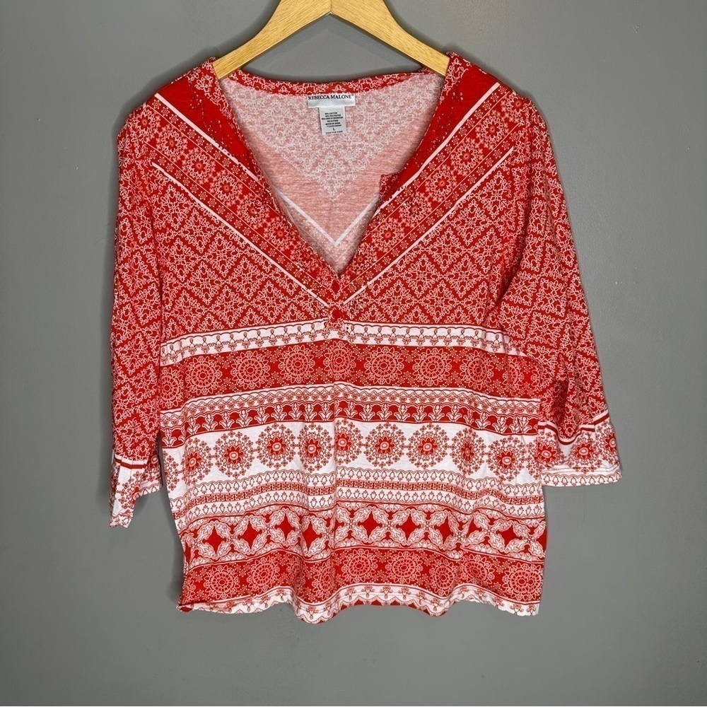 Rebecca Malone paisley print boho long sleeve blouse